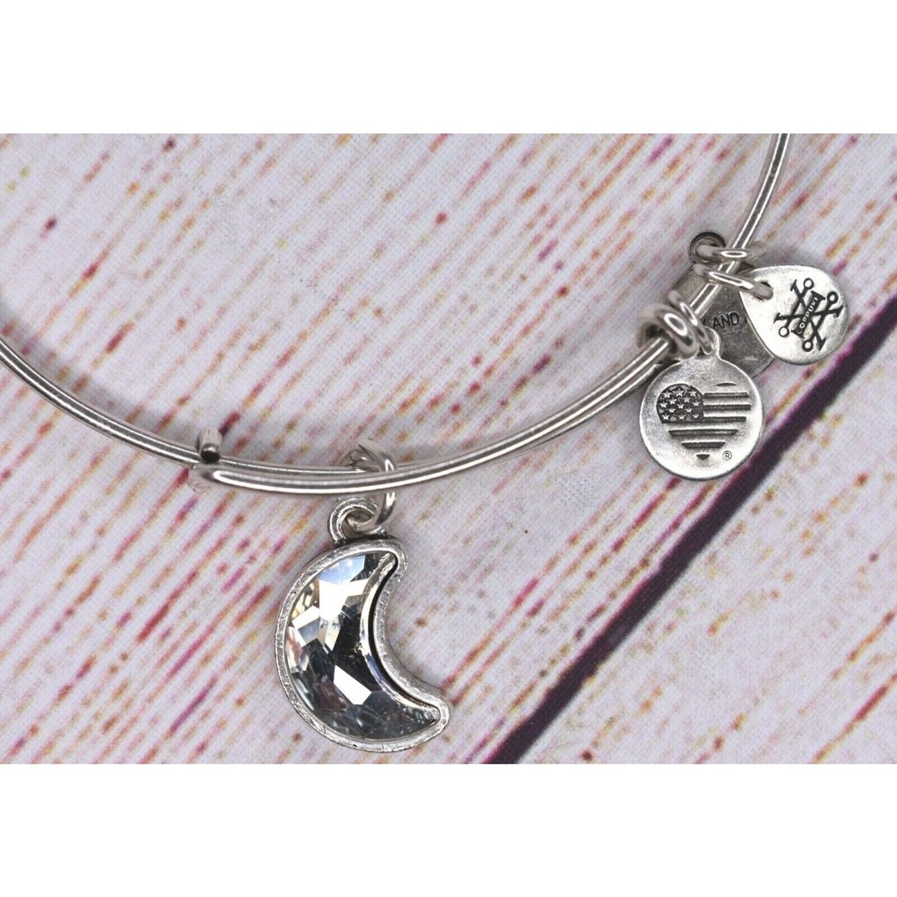 Alex and Ani Crystal Moon Charm Silver Bracelet